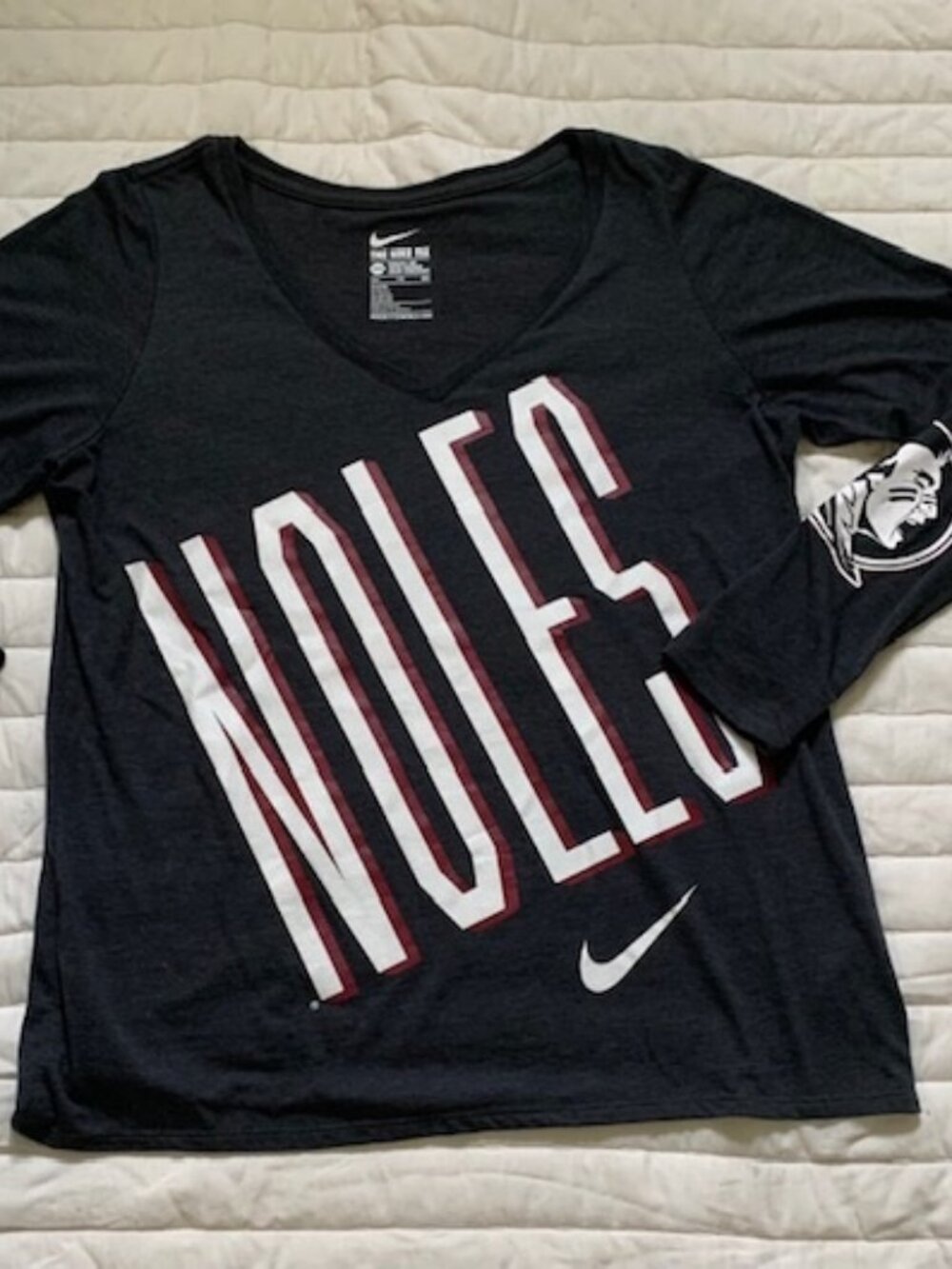 Nike Tee Florida State Seminoles NOLES Womens XXL T-Shirt FSU V-Neck Long Sleeve